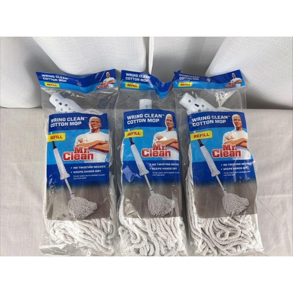 3 PACK Mr. Clean Wring Clean Cotton Mop Head Refill 446999 for Mop 446998 SEALED